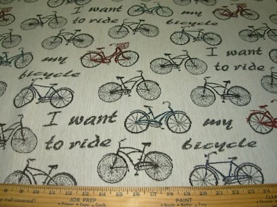 3 5/8 YDS BICYCLE  WRITING SPORT WOVEN UPHOLSTERY FABRIC FOR LESS - Image 1 of 4