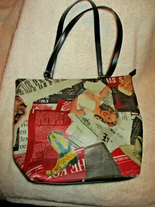 Retro Style Purse~Newspaper Clippings~Pin-Up Girls~Pictures~Retro Pictures~Black - Picture 1 of 12