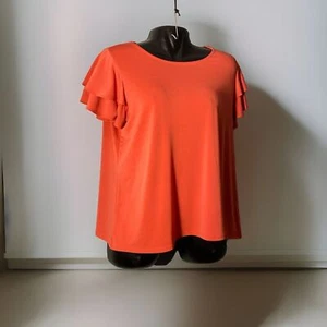 Adrianna Papell Blouse 1X Cap Ruffle Sleeves Sheer Red - Picture 1 of 5