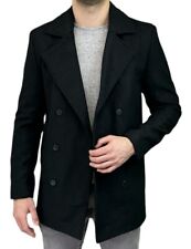 Essex Men's Peacoat Woolen Trench Coat Overcoat Long Jacket Melton - Black