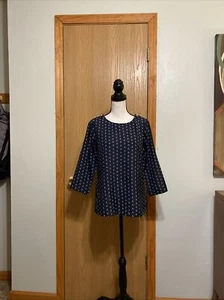 J. Crew Factory XS Blue w/Anchor Print 3/4 Sleeve Blouse - EUC - Bild 1 von 6