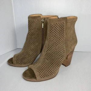 Lucky Brand Lakyn Women's Chic Ankle Boots Tan Suede Open Toe Bootie Size 8.5M - Picture 1 of 9