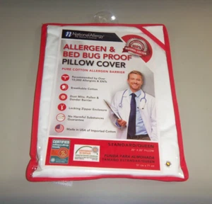 NATIONAL ALLERGY- ALLERGEN & BED BUG PROOF PILLOW COVER STANDARD/QUEEN - Picture 1 of 3