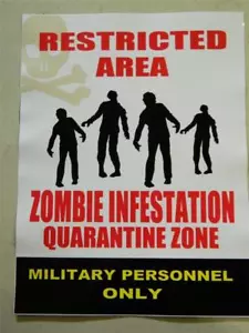 HALLOWEEN HORRORFILM PROP ZOMBIE BEFALL QUARANTÄNEZONE AUFKLEBER/AUFKLEBER - Bild 1 von 1