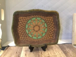 Albania Wooden Tray Handmade 1970 Mid Century Modern People Joining Hands Green - Picture 1 of 8
