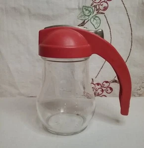 Dispensador de jarra de jarabe de vidrio con tapa naranja vintage - Imagen 1 de 7