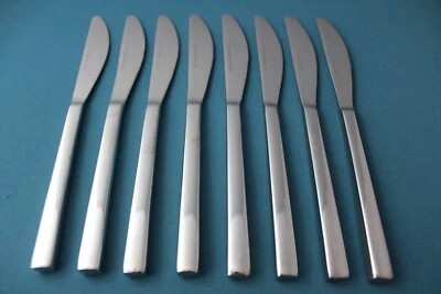 8 Dinner Knives Solid Pottery Barn LUNA Glossy Stainless China 8 3/4" - Image 1 of 4