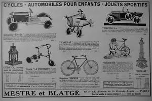 PUBLICITÉ PRESSE 1924 MESTRE et BLATGE JOUETS ENFANTS CYCLES AUTOMOBILE MECCANO - Foto 1 di 1