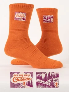 Blue Q GET THE HELL OUTSIDE TAG SOCKS Organic joke socks unisex Great Gift - Picture 1 of 8