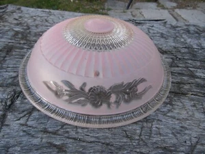 Vintage 14 1/4" Art Deco Round Pink Frosted Glass Ceiling Light Shade Globe - Picture 1 of 11