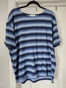 Vintage 90s Stefano Blue Striped Short Sleeve Scoop Neck Shirt Men's XL Preppy - Picture 1 of 6