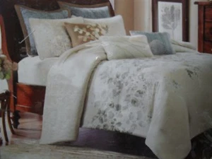 JUEGO DE 3 PIEZAS HARBOR HOUSE SAVANNAH EDREDÓN ZEN AZUL HOJA BEIGE - Imagen 1 de 3