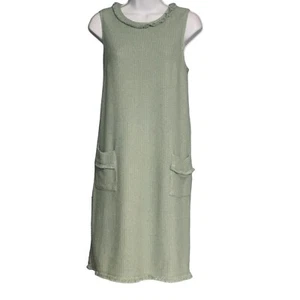 Mystree Sleeveless Dress Sage Boho Shift Fringe Soft Knit Pockets Medium NEW NWT - Picture 1 of 10