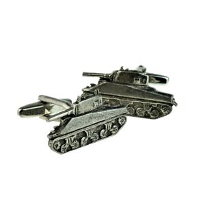 English Made Pewter CUFFLINKS Army Sherman War Military Tank Present GIFT BAG