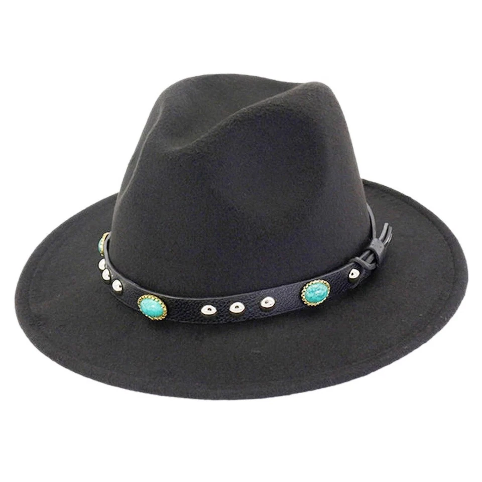 Sombrero Fedora Ala Ancha Fieltro Panamá Jazz Gorra Unisex Hombres Mujeres con Correa Turquesa Foto 1 de 1