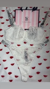 Victoria's Secret Very Sexy Unlined Bra 34D Shine Strap W/ Thong Sz XL NWT - Picture 1 of 2