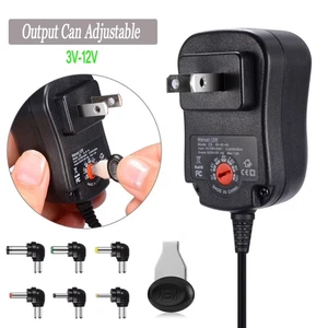 Adaptador de cargador CA/CC Ajustable 100-240V a 3V/4.5V/5V/6V/7.5V/9V/12V 12W - Imagen 1 de 3