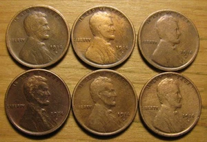 LOTE DE (6) CENTAVOS DE TRIGO LINCOLN SAN FRANCISCO DE LA DÉCADA DE 1914 DE PENNY COLECCIÓN SET - Imagen 1 de 2