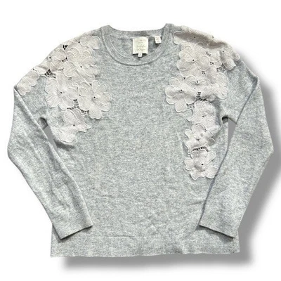 Suéter Ted Baker Gris Lana Merino Mezcla Cachemira Encaje Flor Talla 3 EE. UU. Med Foto 1 de 4
