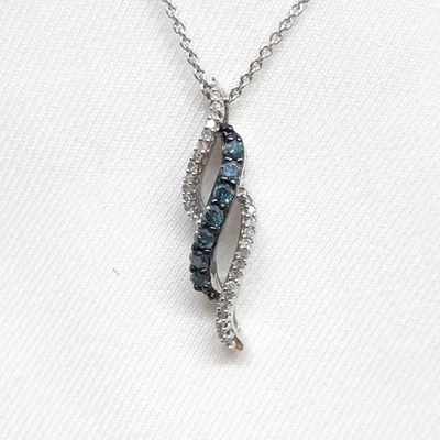 Genuino Collar de Plata de Ley 925 Diamante Azul e I-I2 Elegante 0,52 ctw 3,2 g Foto 1 de 4