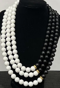 Vintage Monet Black White Gold Triple Multi Strand Bead Necklace-20”Long - Picture 1 of 8