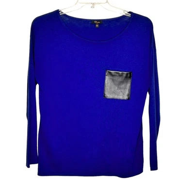 Top Cupio Azul Real Manga Larga Gran Tamaño Negro Imitación Cuero Bolsillo Pequeño Foto 1 de 4