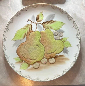 Wheelock Peoria Pear Fruit Plate Coralene Design Glass Beads Raised Texture VTG - Picture 1 of 5