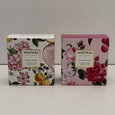 Juego de Jabón de Lujo Mistral Flora Cassis y Lichi Rosa 200g Cada Barra Francesa Nuevo Foto 1 de 4