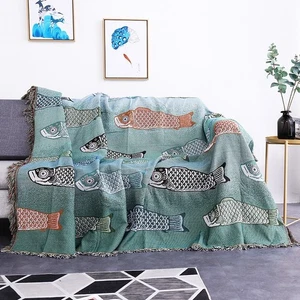 Large Japanese Throw Blanket Decorative Tapestry Ukiyoe Koi Carp Fish Crane - Bild 1 von 18