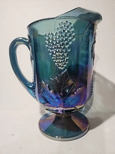 Vintage Iridescent Indiana Carnival Glass Pitcher Blue Harvest Grape Vine - Picture 1 of 8