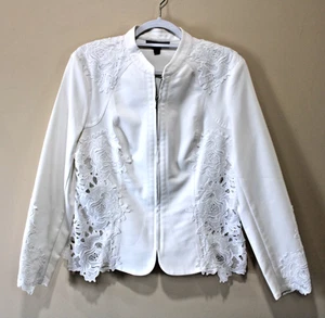 Pretty White Lacy INC. Women's Jacket Sz Lg Cotton w Zip Dressy Summer Wedding - Picture 1 of 7