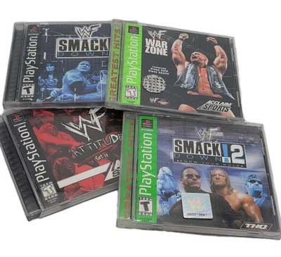 [💥4X GAMES💥] WWF PS1 Lot: Smackdown 1 & 2 + War Zone & Attitude - Image 1 of 4
