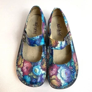 Alegria Womens Shoes Paloma Comfort Large Floral Roses Blue Mary Jane Sz 40 US 9 - Picture 1 of 8