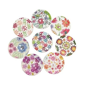 30pcs(1 1/4") Round Flower Wood Buttons 4 Holes Craft Sewing Button () 30mm - Picture 1 of 5