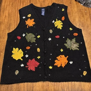 Vitg Basic Edition Herbst Blätter Ernte Herbst Stickerei schwarz Pullover Weste XL - Bild 1 von 8