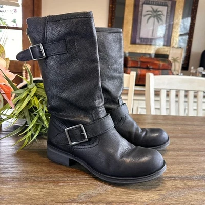 ALDO Black Leather Buckle Moto Biker Boots Girls Size US 5 EU 36 Made in Romania - Image 1 of 4