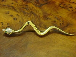 14kt 585 Giallo Spilla Con Smeraldo & Diamante Ricoperto/Serpente/Animale/3,7g - Foto 1 di 6
