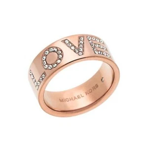 NWT Michael Kors Pave LOVE Logo Ring $85 Rose Gold SZ 8 - Picture 1 of 5