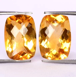 Certified Natural Citrine Cushion Checker Cut Pair 14x10 mm 12.19 Cts Gemstones - Picture 1 of 5