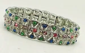 B001 SImple Silver-tone metal Multicolor Women's Fashion Stretch party Bracelet - Picture 1 of 4