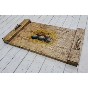 Wooden Rustic Printed serving Tray with metal Handle wooden Rectangle Platter - Picture 1 of 8