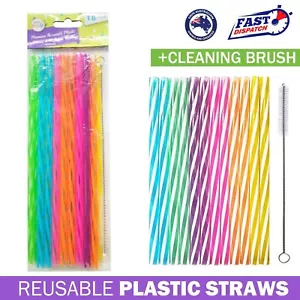 Reusable Plastic Straws 21cm Long Party Drinking Straw Cleaning Colourful - Picture 1 of 7