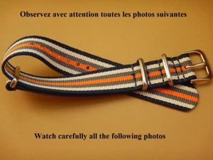 18 mm BRACELET OTAN JAMES BOND NAVY BLANC GRIS ORANGE IDÉAL HEUER FORMULA 1 - Picture 1 of 20