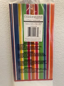 "Party Dots" Multicolor Striped Party Plastic Table Cover 48"x88" - Picture 1 of 3