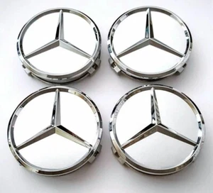 4x Mercedes SILVER Alloy Wheel Centre Hub Caps 75mm A B C E S M Class ML CLA GLA - Picture 1 of 7