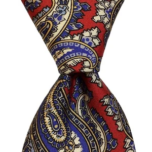 DANIEL CREMIEUX Sevenfold Silk Necktie ITALY Luxury 198/548 PAISLEY Red/Blue NWT - Picture 1 of 4