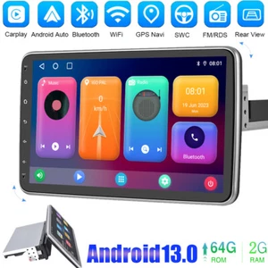 Single 1DIN Rotatable 10.1'' Android 13 Car Stereo Radio GPS WiFi Head Unit +CAM - Picture 1 of 15