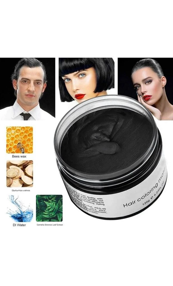 TRENDING Negro Unisex Color de Cabello Cera Lodo Tinte Peinado Crema Hágalo Usted Mismo Colorear 4.23 FL Foto 1 de 4