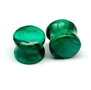 Pair of Natural Malachite Plugs, Handmade Size 3mm to 50mm & Customize Yourself - Picture 1 of 9