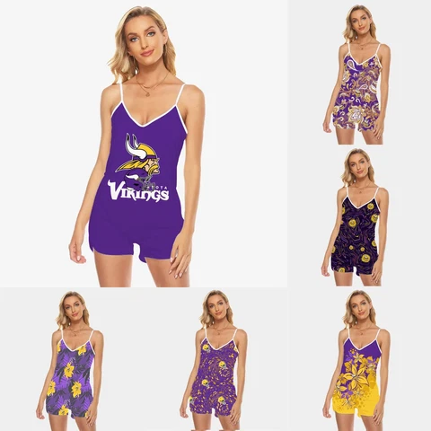 Minnesota Vikings V-Neck Swimsuit One Piece Jumpsuit Swim Tank Tops Rompers Gift Cover